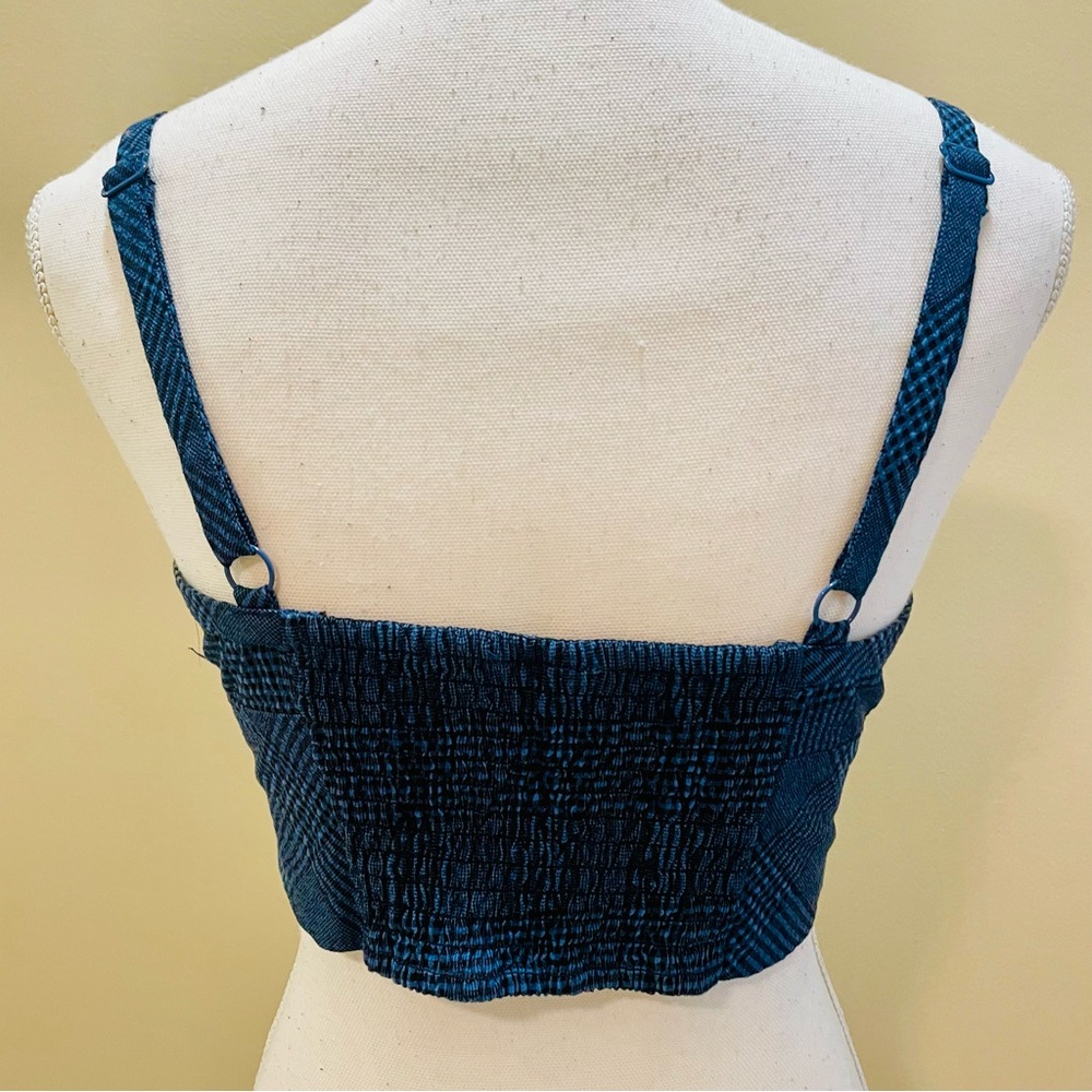 Free People Issa Lifestyle Bralette Blue Plaid V-Neck Crop Top Small - Picture 3 of 5